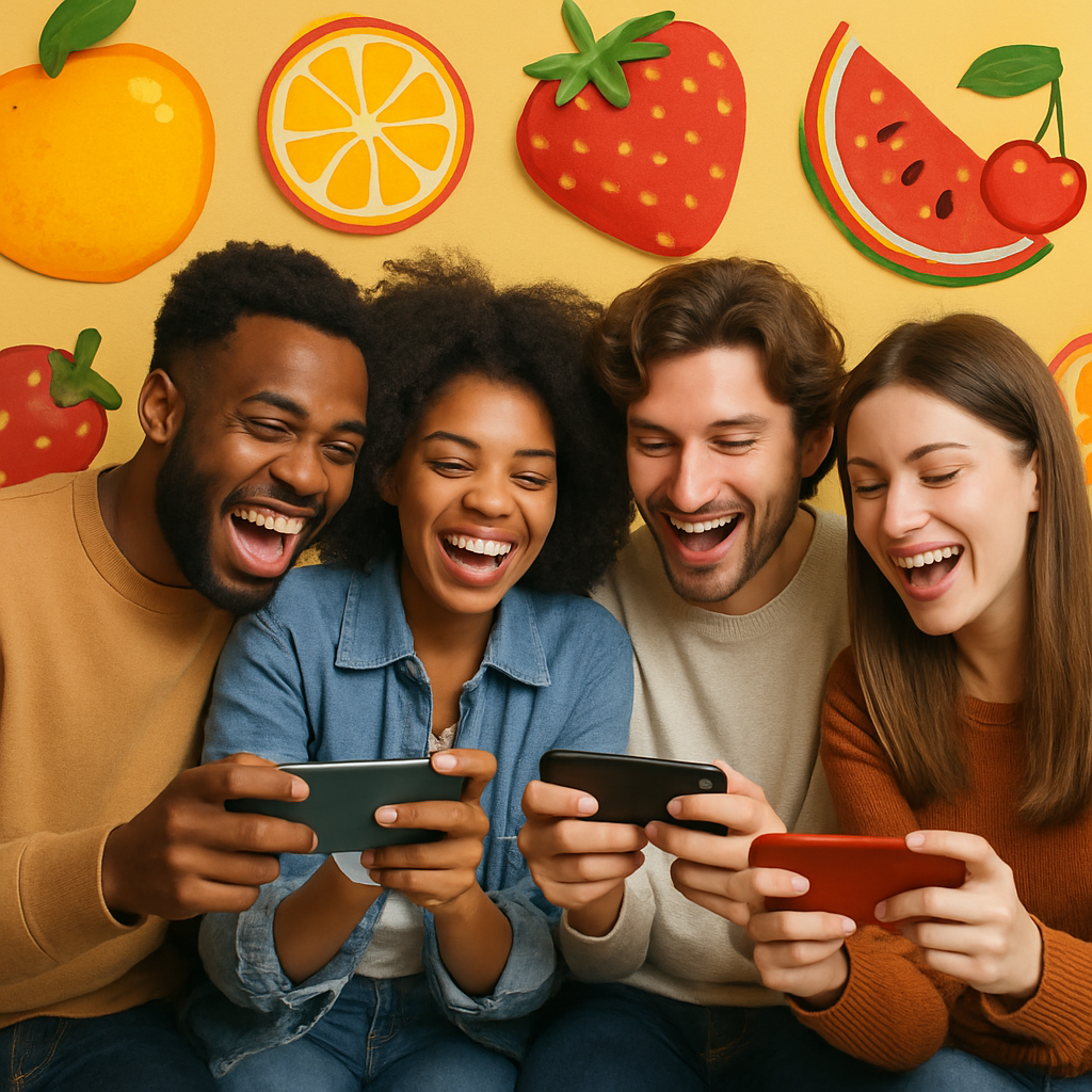 A group of friends playing Fruit Smash Frenzy together